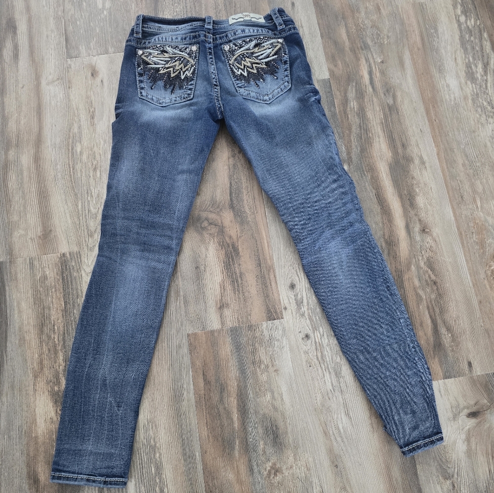 Miss Me Medium Wash Skinny Jeans with Embroidered Pockets